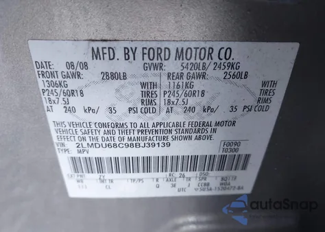 2008 Lincoln Mkx from USA, damaged, VIN 2LMDU68C98BJ39139